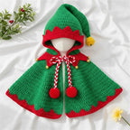 Handmade Crochet Elf Baby Outfit, Green Red Cape & Hat Set with Bells, Newborn Christmas Photo Prop, First Christmas Gift