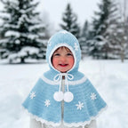 Crochet Baby Cape, Handmade Blue Snowflake Hooded Poncho, Winter Princess Newborn Photo Prop, Baby Shower Gift
