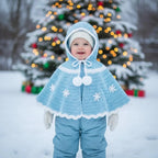 Crochet Baby Cape, Handmade Blue Snowflake Hooded Poncho, Winter Princess Newborn Photo Prop, Baby Shower Gift