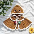 Crochet Gingerbread Baby Cape, Hooded Christmas Poncho, Newborn Photo Prop, First Christmas Outfit, Holiday Baby Costume