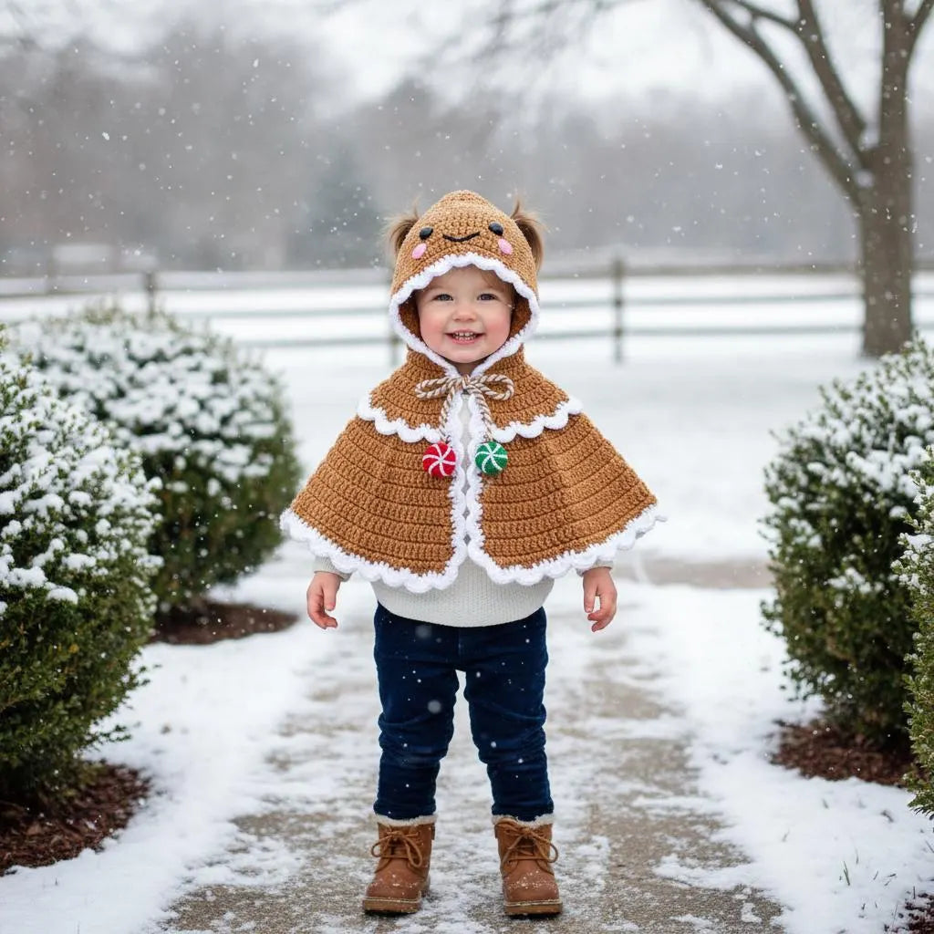 Crochet Gingerbread Baby Cape, Hooded Christmas Poncho, Newborn Photo Prop, First Christmas Outfit, Holiday Baby Costume