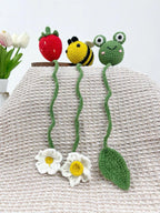 Crochet Bookmark Patterns – Bee, Frog, Strawberry (PDF)