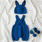 Crochet Blue Creature Baby Outfit, Overalls Hat and Booties Set, Newborn Photo Prop, Baby Halloween Costume, Baby Shower Gift