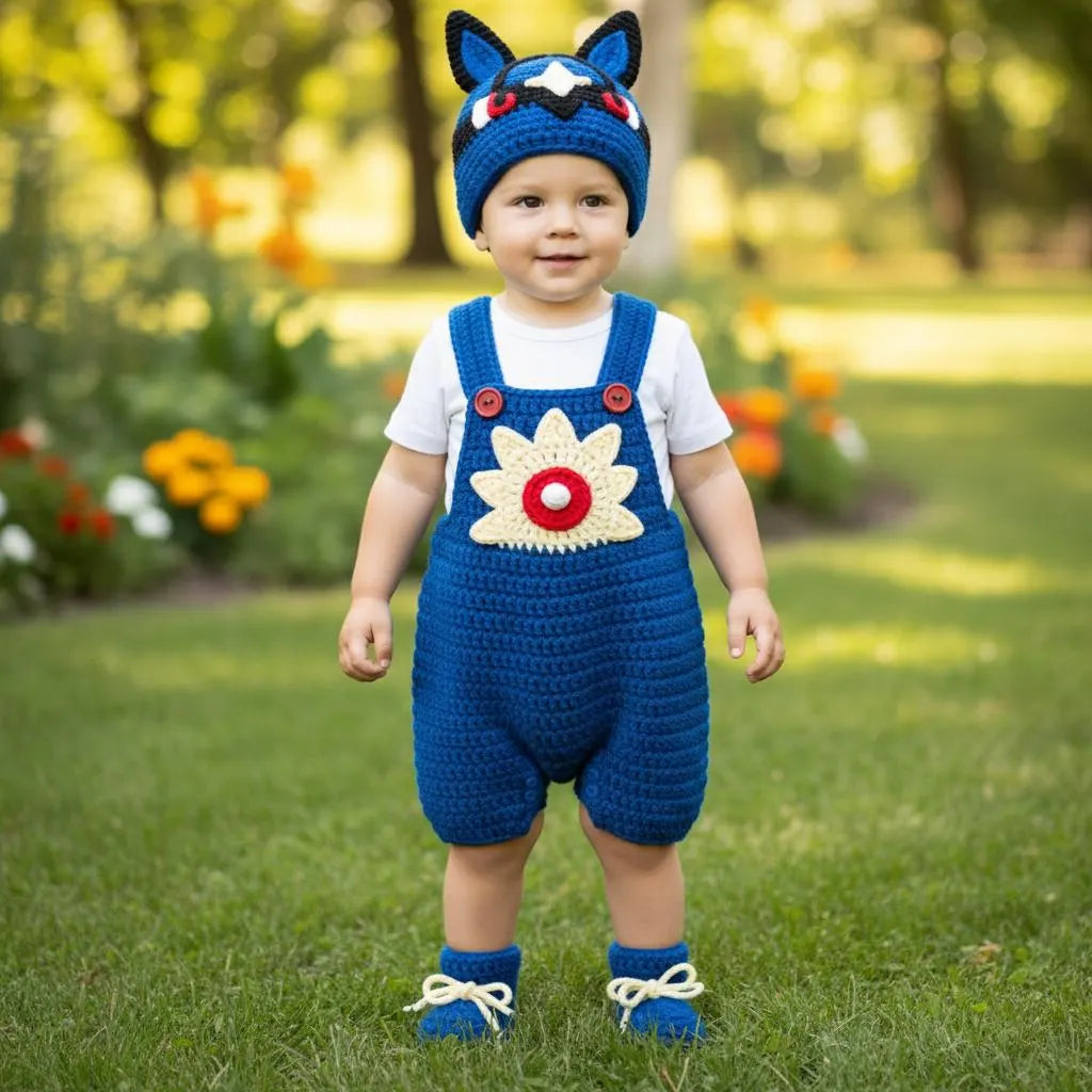 Crochet Blue Creature Baby Outfit, Overalls Hat and Booties Set, Newborn Photo Prop, Baby Halloween Costume, Baby Shower Gift