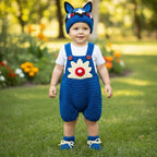 Crochet Blue Creature Baby Outfit, Overalls Hat and Booties Set, Newborn Photo Prop, Baby Halloween Costume, Baby Shower Gift