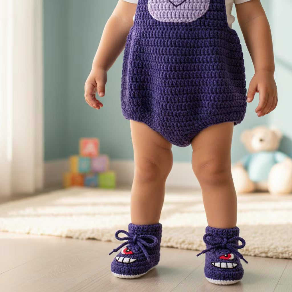Crochet Purple Monster Baby Outfit, Romper Hat and Booties Set, Newborn Halloween Costume, Infant Photo Prop, Baby Shower Gift