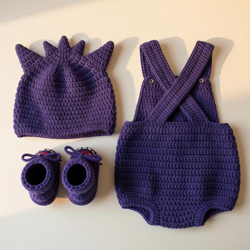 Crochet Purple Monster Baby Outfit, Romper Hat and Booties Set, Newborn Halloween Costume, Infant Photo Prop, Baby Shower Gift