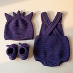 Crochet Purple Monster Baby Outfit, Romper Hat and Booties Set, Newborn Halloween Costume, Infant Photo Prop, Baby Shower Gift