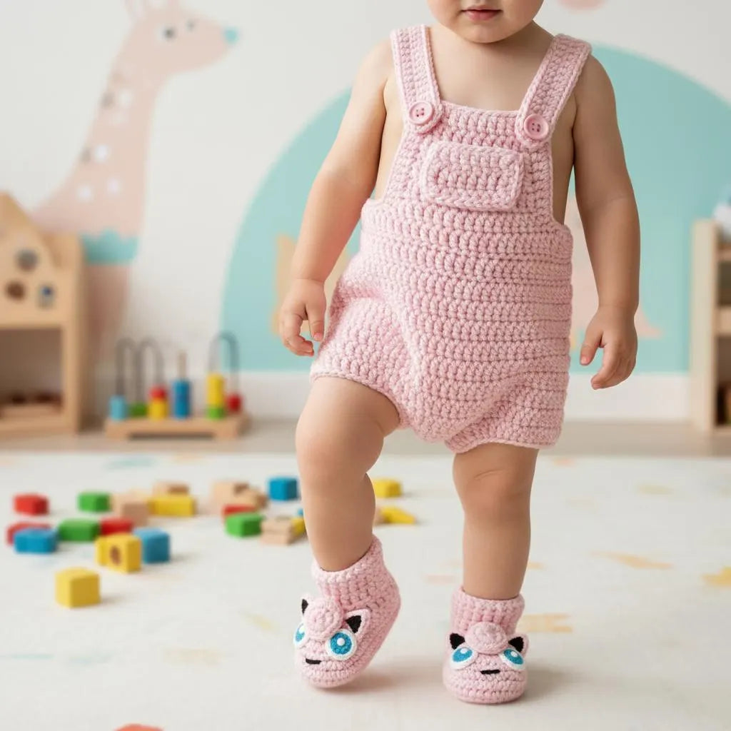 Crochet Jigglypuff Baby Outfit, Pink Pokemon Costume with Hat, Romper and Booties, Newborn Photo Prop, Baby Shower Gift