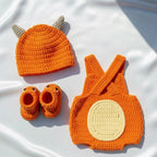 Crochet Orange Dragon Baby Outfit, Romper Hat and Booties Set, Newborn Photo Prop, Baby Halloween Costume, Baby Shower Gift