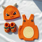 Crochet Orange Dragon Baby Outfit, Romper Hat and Booties Set, Newborn Photo Prop, Baby Halloween Costume, Baby Shower Gift