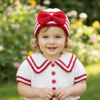 Handmade Crochet Baby Dress & Hat Set, Red White Sailor Outfit, Newborn Girl Photo Prop, Christmas Baby Gift