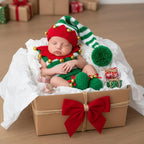 Personalized Crochet Baby Elf Outfit, Christmas Romper Hat and Booties Set, Newborn Photo Prop, First Christmas Costume Gift