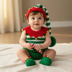 Personalized Crochet Baby Elf Outfit, Christmas Romper Hat and Booties Set, Newborn Photo Prop, First Christmas Costume Gift