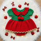Crochet Christmas Baby Dress, Handmade Elf Baby Romper, Newborn Girl Holiday Outfit, First Christmas Photo Prop, Baby Shower Gift
