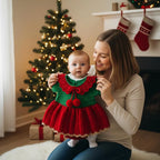 Crochet Christmas Baby Dress, Handmade Elf Baby Romper, Newborn Girl Holiday Outfit, First Christmas Photo Prop, Baby Shower Gift