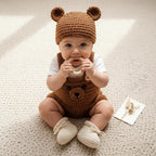 Crochet Bear Baby Outfit Set, Brown Teddy Bear Romper with Hat and Booties, Newborn Photo Prop, Coming Home Outfit, Baby Shower Gift