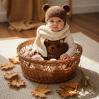 Crochet Bear Baby Outfit Set, Brown Teddy Bear Romper with Hat and Booties, Newborn Photo Prop, Coming Home Outfit, Baby Shower Gift