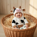 Crochet Cow Baby Romper, Hooded Farm Animal Costume with Booties, Newborn Photo Prop, First Halloween Outfit, Baby Shower Gift