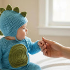 Crochet Dinosaur Baby Outfit, Blue Dino Romper and Bonnet Set, Newborn Photo Prop, Baby Halloween Costume, Baby Shower Gift