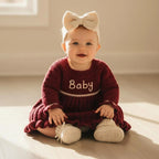 Personalized Crochet Baby Dress, Burgundy Newborn Outfit with Bow Headband and Booties, Baby Girl Coming Home Set, Baby Shower Gift
