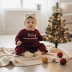 Personalized Crochet Baby Dress, Burgundy Newborn Outfit with Bow Headband and Booties, Baby Girl Coming Home Set, Baby Shower Gift