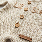 Personalized Crochet Baby Romper, Neutral Newborn Coming Home Outfit with Bow Headband, Custom Name Baby Girl Shower Gift
