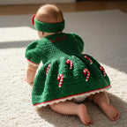 Crochet Baby Christmas Dress, Candy Cane Baby Outfit with Bow Headband, Newborn Photo Prop, Baby Girl First Christmas Gift