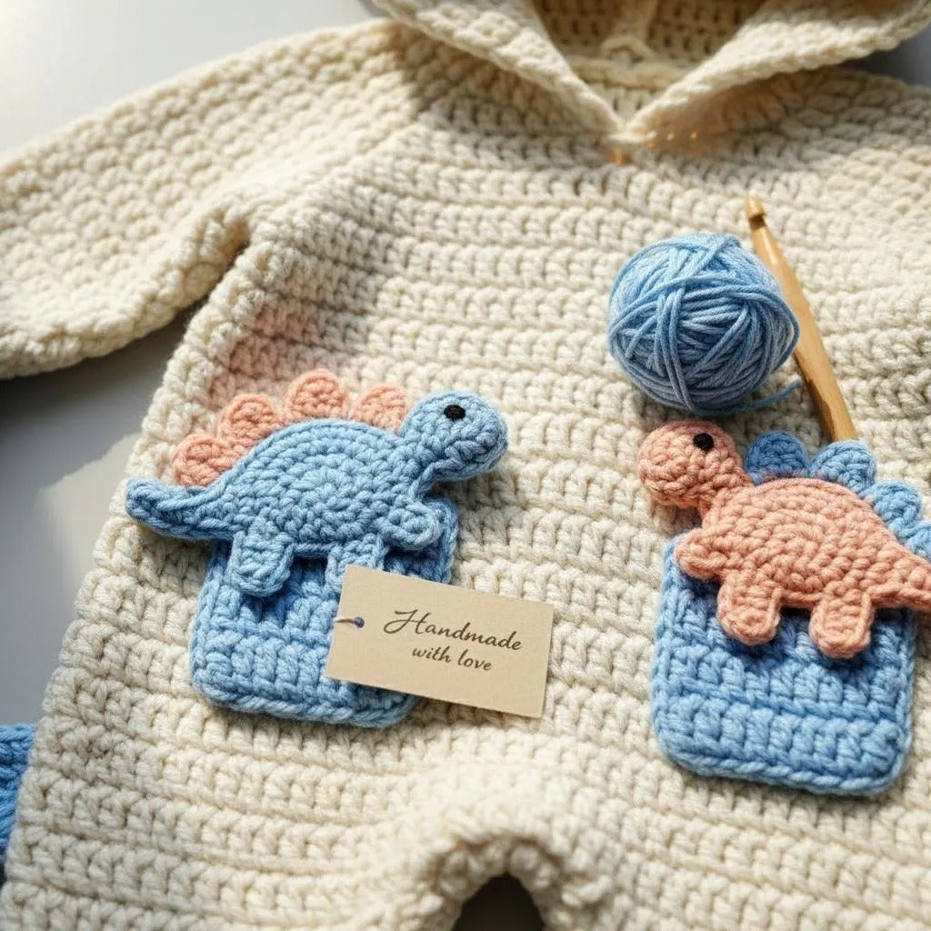 Crochet Dinosaur Baby Romper, Handmade Hooded Dino Newborn Outfit, Baby Boy Photo Prop, First Halloween Costume, Baby Shower Gift