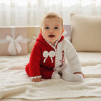 Personalized Crochet Baby Romper, Custom Name Christmas Outfit, Red White Hooded Jumpsuit, Newborn Photo Prop, Baby’s First Christmas Gift
