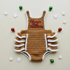 Crochet Gingerbread Baby Romper, Handmade Christmas Outfit with Bow Headband, Newborn Photo Prop, First Christmas Gift
