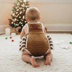 Crochet Gingerbread Baby Romper, Handmade Christmas Outfit with Bow Headband, Newborn Photo Prop, First Christmas Gift