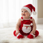 Handmade Crochet Santa Baby Outfit, Newborn Christmas Romper, Hat and Booties Set