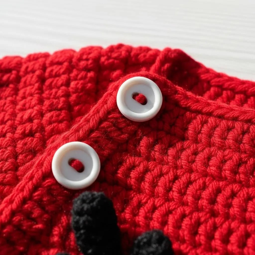 Crochet Baby Christmas Outfit, Handmade Reindeer Romper with Hat & Booties, Newborn Photo Prop