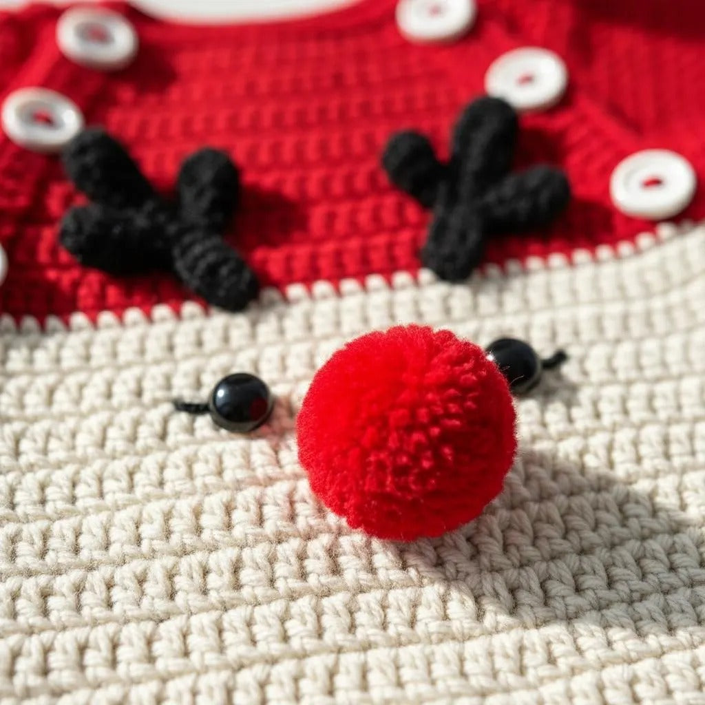 Crochet Baby Christmas Outfit, Handmade Reindeer Romper with Hat & Booties, Newborn Photo Prop