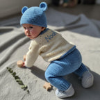 Crochet Baby Outfit Set, Bunny Sweater, Blue Pants, Bear Ear Hat and Booties, Newborn Photo Prop, Coming Home Outfit, Baby Shower Gift