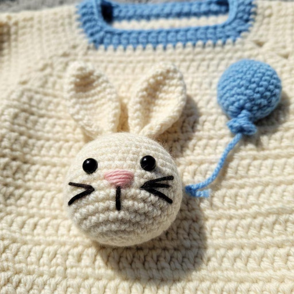 Crochet Baby Outfit Set, Bunny Sweater, Blue Pants, Bear Ear Hat and Booties, Newborn Photo Prop, Coming Home Outfit, Baby Shower Gift