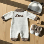 Crochet Teddy Bear Baby Outfit, Handmade Romper Hat & Booties Set, Newborn Coming Home Outfit, Baby Shower Gift