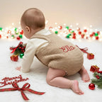 Crochet Reindeer Baby Romper, Handmade Christmas Overalls, Newborn Photo Prop, Baby’s First Christmas Outfit, Holiday Baby Gift
