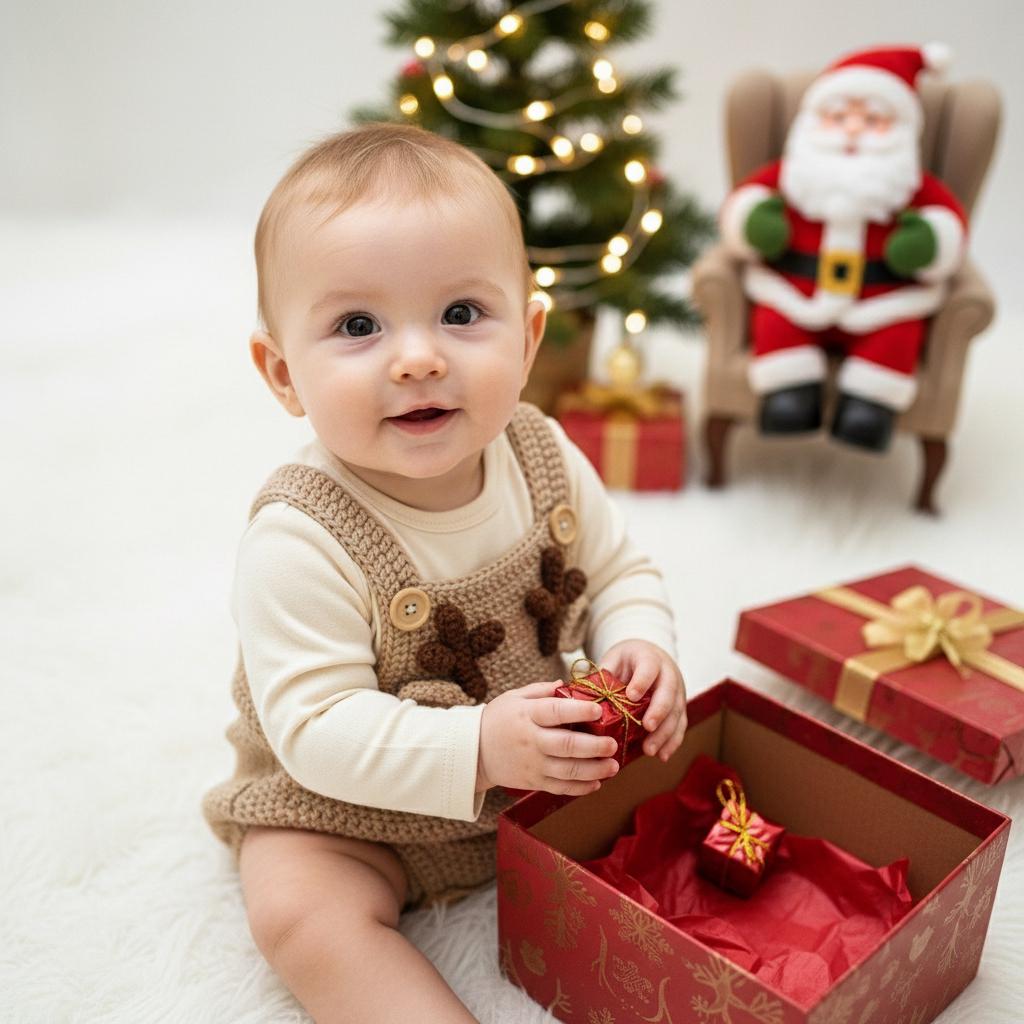 Crochet Reindeer Baby Romper, Handmade Christmas Overalls, Newborn Photo Prop, Baby’s First Christmas Outfit, Holiday Baby Gift