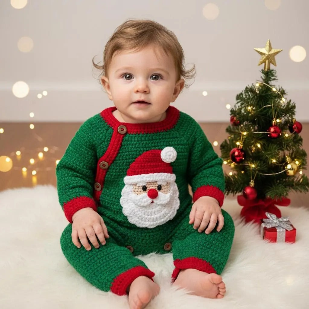 Crochet Santa Baby Romper, Handmade Christmas Newborn Outfit, Baby’s First Christmas Photo Prop, Holiday Baby Gift