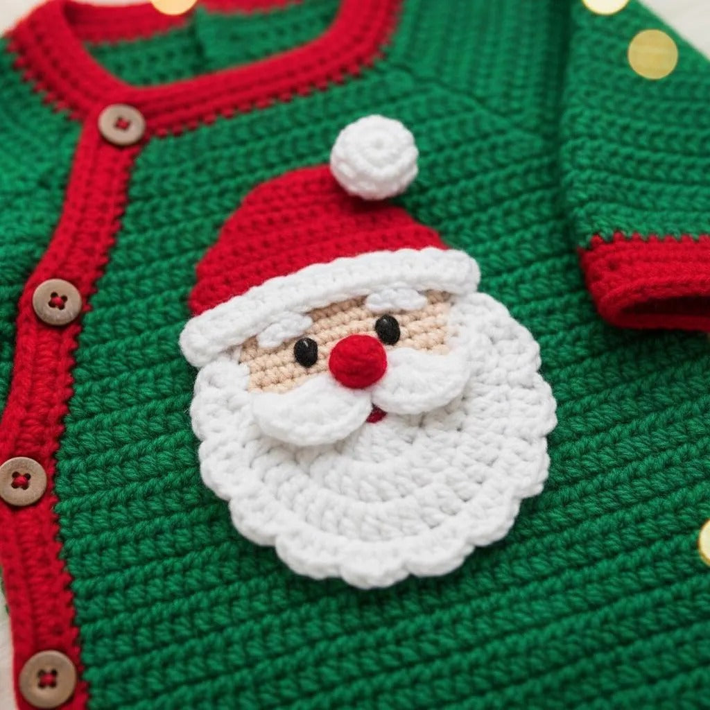 Crochet Santa Baby Romper, Handmade Christmas Newborn Outfit, Baby’s First Christmas Photo Prop, Holiday Baby Gift