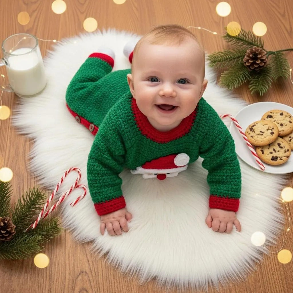 Crochet Santa Baby Romper, Handmade Christmas Newborn Outfit, Baby’s First Christmas Photo Prop, Holiday Baby Gift