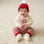 Crochet Baby Christmas Outfit, Candy Cane Sweater Set with Hat, Pants and Booties, Newborn Photo Prop, Baby’s First Christmas Gift