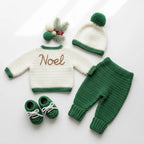 Crochet Reindeer Baby Outfit Set, Cardigan Pants Hat and Booties, Newborn Christmas Photo Prop, Coming Home Outfit, Baby Shower Gift