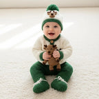 Crochet Reindeer Baby Outfit Set, Cardigan Pants Hat and Booties, Newborn Christmas Photo Prop, Coming Home Outfit, Baby Shower Gift