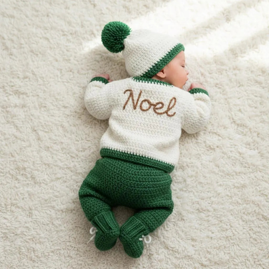 Crochet Reindeer Baby Outfit Set, Cardigan Pants Hat and Booties, Newborn Christmas Photo Prop, Coming Home Outfit, Baby Shower Gift