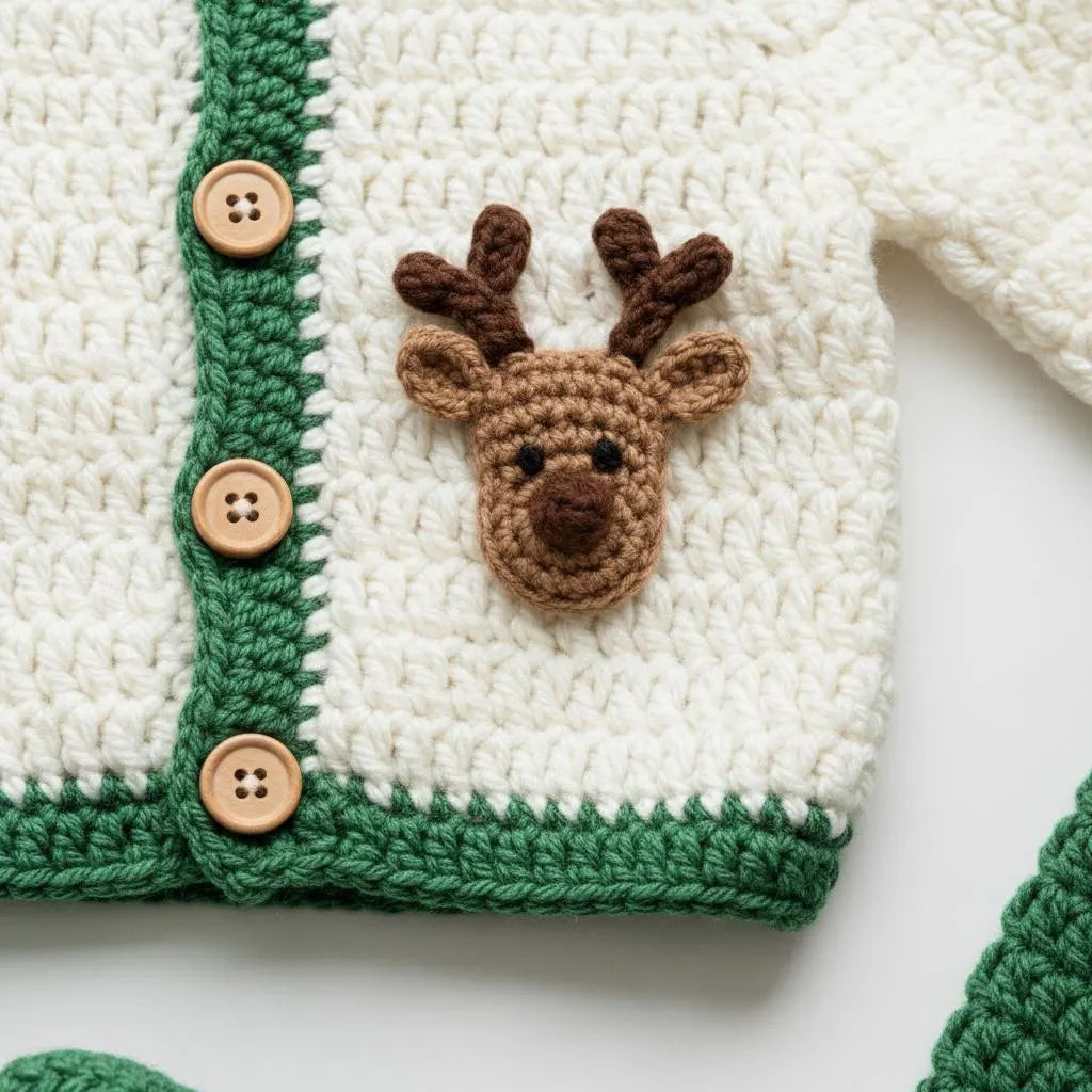 Crochet Reindeer Baby Outfit Set, Cardigan Pants Hat and Booties, Newborn Christmas Photo Prop, Coming Home Outfit, Baby Shower Gift