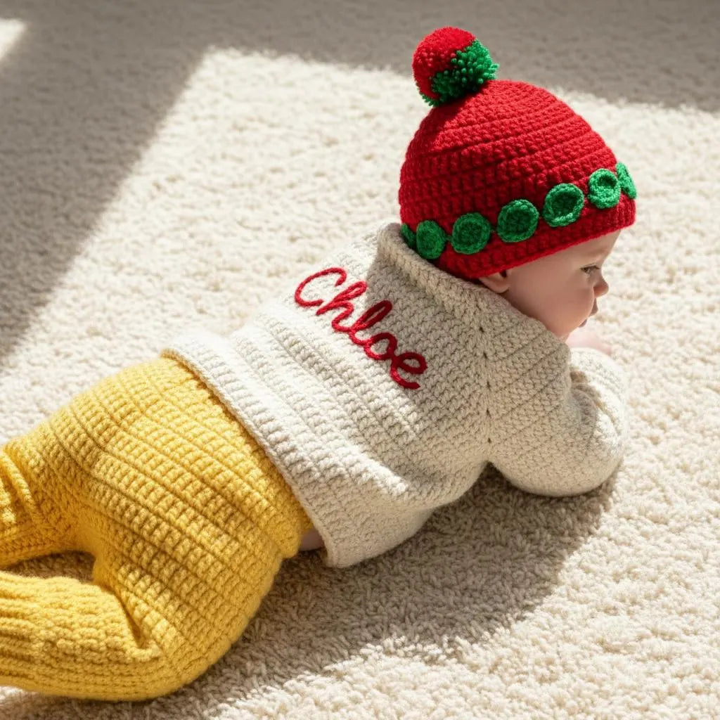Crochet Strawberry Baby Outfit Set, Sweater Pants Hat and Booties, Newborn Photo Prop, Berry First Birthday, Baby Shower Gift