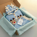 Crochet Reindeer Baby Outfit, Handmade Hooded Cardigan & Pants Set, Newborn Christmas Photo Prop, Baby’s First Christmas Gift